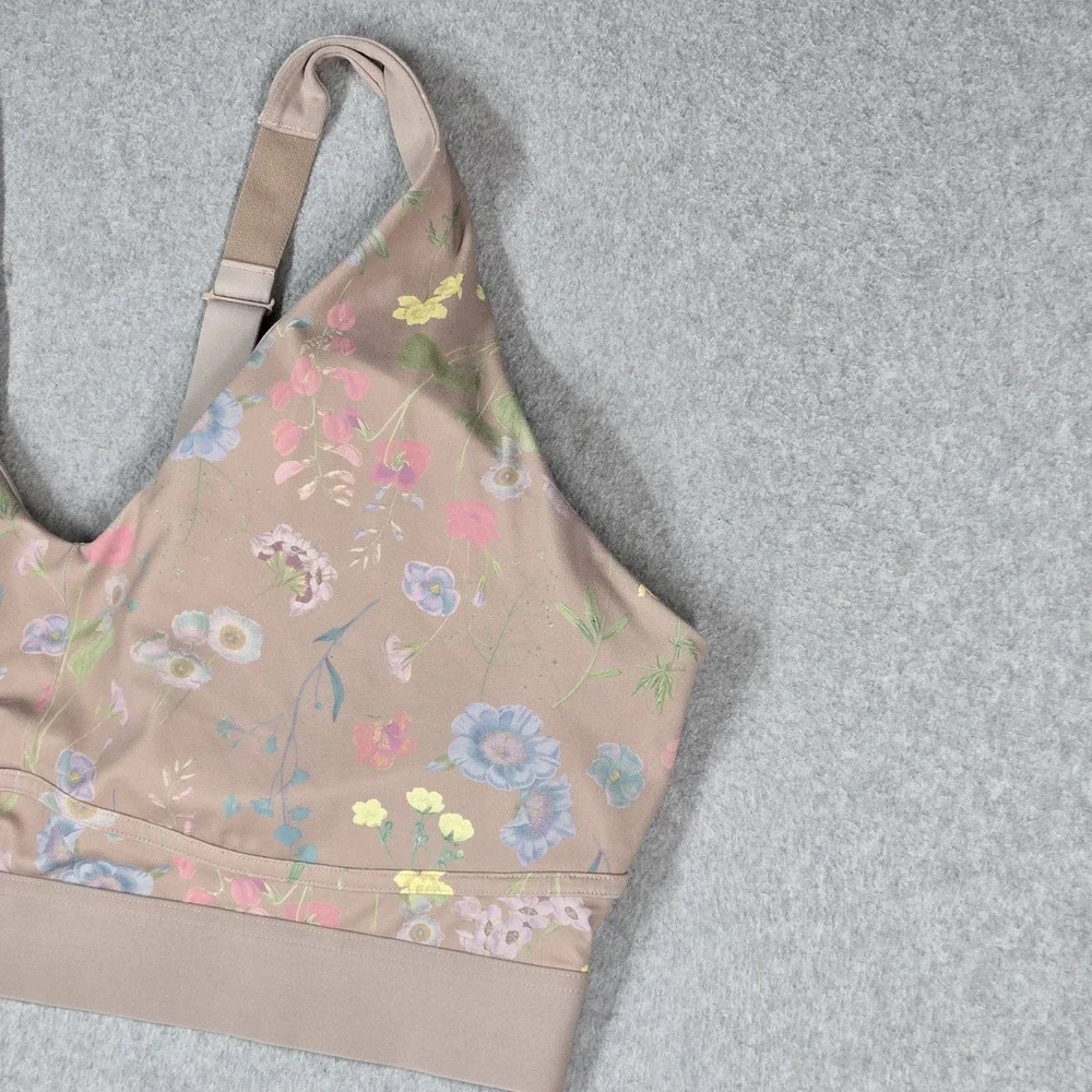 Fabletics Women Sports Bra 4X Beige Floral Wireless Strap Adjustable Pullover